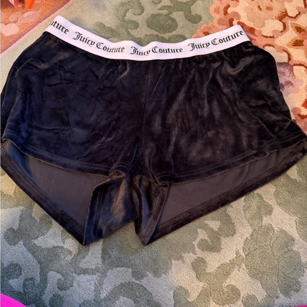 Juicy Couture Black Velour Lounge Shorts with White Logo Waistband